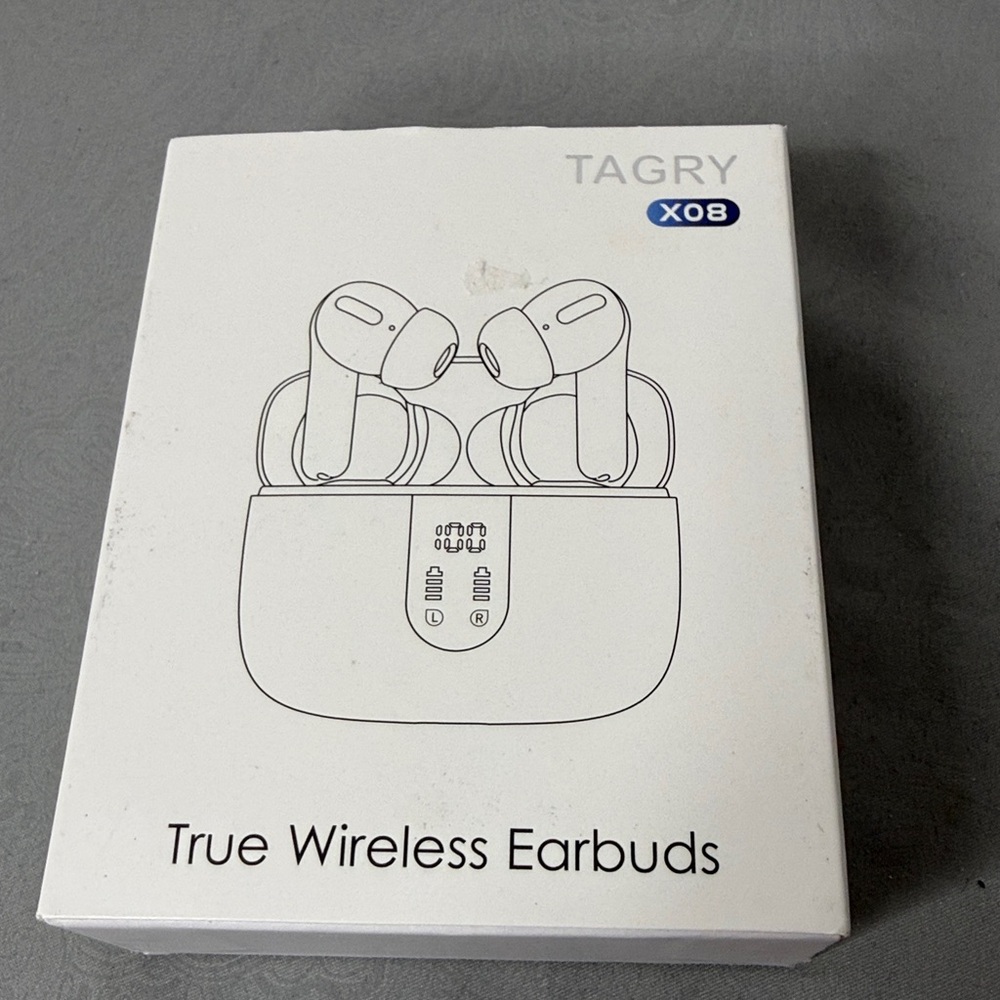 Tagry X08 White Wireless Earbuds with Portable Charging Case New Open Box